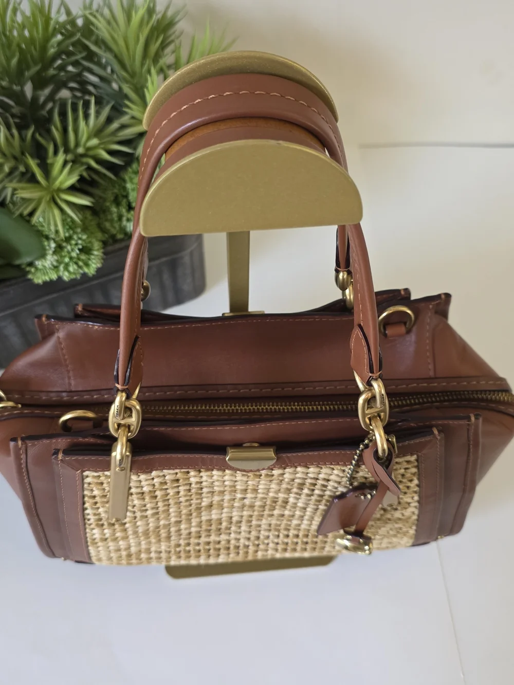 Coach Limited Edition Dreamer Leather & Woven Fabric Satchel Crossbody Bag - Picture 9 of 16